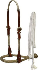Showman 7098 leather rawhide braided show bosal with cotton mecate reins