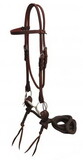 Showman 72040 Headstall made of American oiled harness leather with O-ring snaffle bit and slobber strap nylon reins