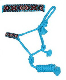 Showman 722765 Woven turquoise nylon mule tape halter with beaded noseband