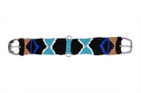 Showman 75109 Mohair straight string girth with Stainless Steel Roller Buckle with Aztec Design - Black, indigo, tan, and turquoise