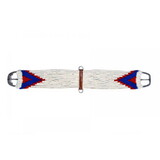 Showman 75112 Mohair straight string girth with Stainless Steel Roller Buckle with Aztec Design - white, red, and blue