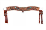 Showman 8051 Floral tooled leather tripping collar with teal buckstitch and arrow design