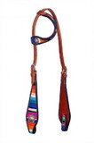 Showman 8063 Leather one ear headstall with striped serape blanket inlay