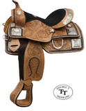 Double T Saddlery 965712 Fully Tooled Youth Show Saddle With Silver - 12 Inch