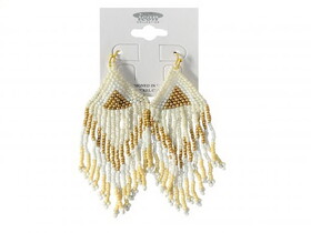 AE3241IVYMT A set of large teardrop shaped beaded earrings - white and gold