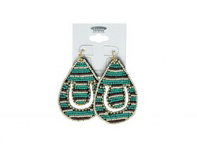 AE3868-TQMT Teardrop shaped teal beaded Horseshoe cutout Earring
