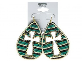 AE3870-TQMT Teardrop shaped teal beaded Cross cutout Earring