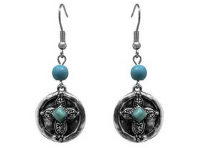 AE3923-SBTQ Silver Cross Earrings with Turquoise accents