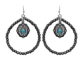 AE3937-SBTQ Western Silver Tone Najova Beaded Hoop Earrings