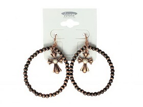 AE3939-CBHO Beaded Hoop earrings with cross accents and white stones