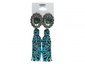 AE4280TQMT Teal beaded Earring with Concho Post