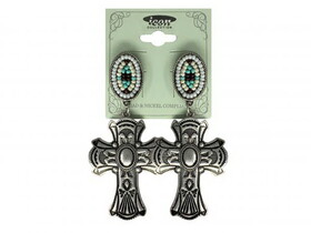 AE4395SBMT Silver Cross Earrings with concho post