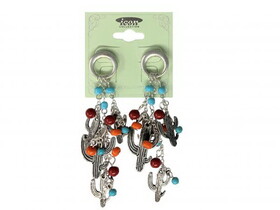 AE4401-SBMT Silver hoop earrings with cactus and bead accent charms
