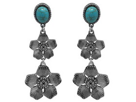 AE4435-SBTQ Silver Tone Textured Flower Dangle Post Earrings