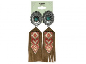AE4456ASCO Concho Earrings with beaded leather accents