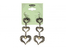 AE4510-SBHO Silver Heart charm earrings with hook back and white stone accents