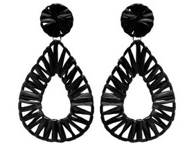 AER4538 ATTITUDE Black Woven Teardrop Shaped Earrings