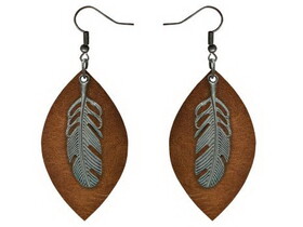 AER4870 ATTITUDE Earrings with Leather Tear Drop and leaf Accent