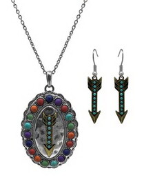 AS5701-BTTMT Western Style Arrow Pendant Necklace and Earrings Set