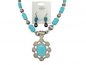 AS6837-SBTQ Turquoise beaded earring and necklace set