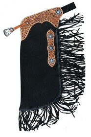 Showman CH-04 black suede leather chinks with floral tooling