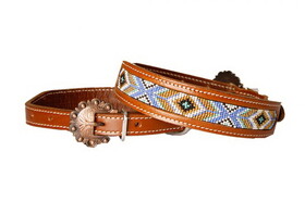 Showman Couture DC-20 Genuine leather dog collar with periwinkle, mint, gold, and white beaded inlay