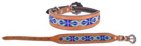 Showman Couture DC-26 Genuine leather dog collar with a royal blue beaded inlay