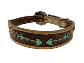 Showman Couture DC-30 Hand Painted Sunflower and Arrow leather dog collar with copper buckle