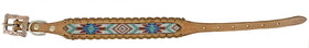 Showman Couture DC-31 Genuine leather dog collar with beaded inlay - teal, white, and burgundy