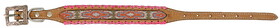 Showman Couture DC-33 Genuine leather dog collar with beaded inlay - pink whipstitching