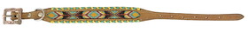 Showman Couture DC-40 Genuine Leather Dog Collar with Beaded Inlay - Teal and Yellow