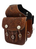 Showman SB-52 Tooled leather saddle bag with engraved silver conchos and buckles