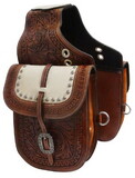 Showman SB-57 Tooled leather saddle bag with hair-on cowhide overlay