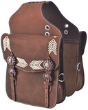 Showman SB-66 Brown Roughout Leather saddle bag with rawhide arrow inlays