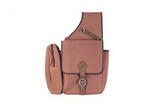 Showman SB-67 Brown Canvas deluxe saddle bag with flap over closure and leather buckle