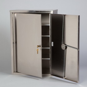 Health Care Logistics - Stainless Steel Narcotic Cabinet, 2 Locks, 2 Doors, 16x24x8