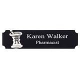 Health Care Logistics - Black and Silver Name Badge with Mortar and Pestle Logo