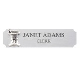 Health Care Logistics - Silver Name Badge with Mortar and Pestle Logo