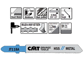 CMT JT118A Jigsaw Blade 3in 21TPI Wood HSS 5/PK