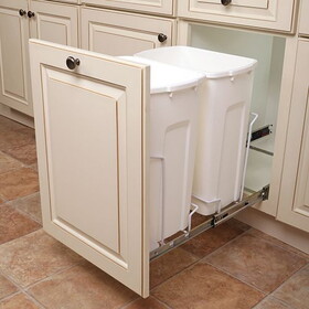 Knape & Vogt SCB12-2-27PT Double Bin Soft-Close 27 Quart Slide-Out Bottom Mount Waste Bin 11-3/8Inch Opening Platinum