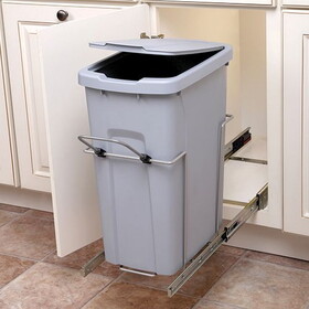 Knape & Vogt Single Bin Soft-Close 20 Quart Slide-Out Bottom Mount Waste Bin 8-3/8inch Opening Platinum
