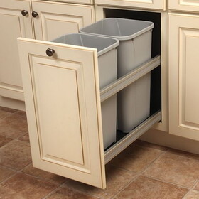 Knape & Vogt USC12-2 -7PT Double Bin Soft Close 27 Quart Slide-Out Door Mount Waste Bin 11-13/16Inch Opening Platinum