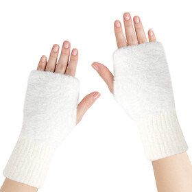 GOGO Winter Fingerless Gloves for Women, Furry Fur Half Finger Wrist Warmers Mitten for Cold Weather (Pair)