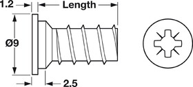 Hafele 013.20.949 Euro screw, with Special Cylinder Head, #2 Pozi Drive, Bulk Pack,Length: (5/8") 16 mm, zinc