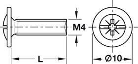 Hafele 022.45.609 Modified Truss Head Screw, M4, Combination Cross/Slot Drive,Steel, Length: 60 mm, (2 3/8")