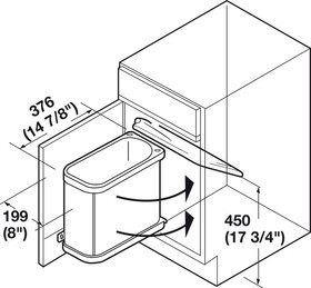 Hafele 502.62.014 Side Panel/Door Mounted Waste Bin,18 Litres,Hailo Uno,Model 3418-00 Installation Behind Hinged Doors,Stainless Steel