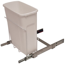 Hafele 503.13.747 Waste Bin Pull-Out, KV Bottom Mount, Single, Ball Bearing Slide with Overtravel and Soft-Close,White, 20 qt.