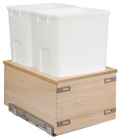 Hafele 503.79.812 Double Waste Bin,Baltic Birch,Bottom Mount Century Cascade Series,For 21" Cabinet Width,2 X 50 Qts,White