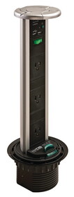 Hafele 822.82.330 Sensiopod Vertical Powerdock,3 Outlets,2 Usb Ports,Splashproof With Black Top