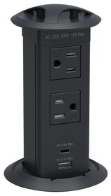 Hafele 822.09.409 Pop-Up Power Station, 2 AC Grounded Outlets, 2 USBs